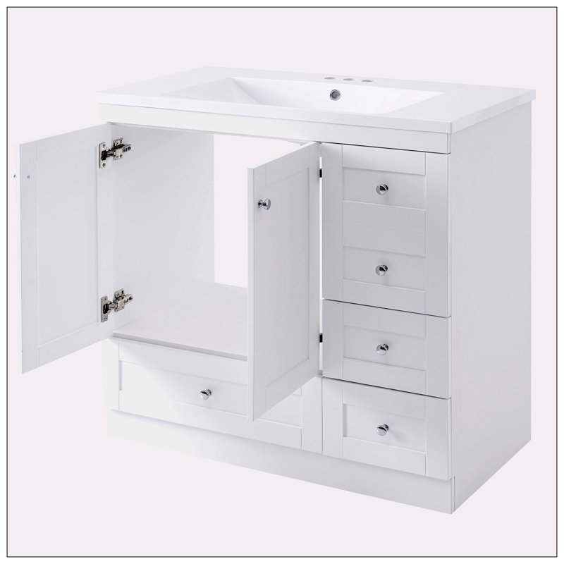 Meuble-lavabo sur pieds 36 po style Shaker, Blanc