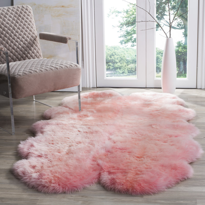 Tateos Sheep Skin Natural Sheep Skin Made Within Acid Dying Sheep Skin Solid Color Rug, Rectangle 3'7" x 6'