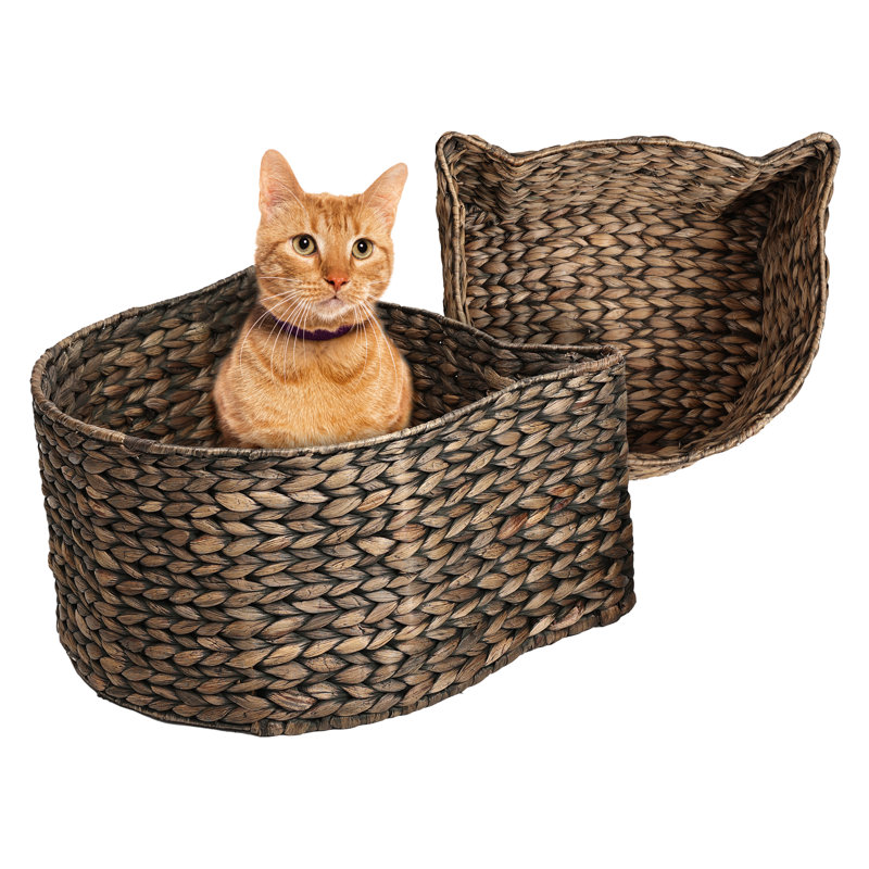 Ensemble de 2 paniers Felix en forme de chat tissés à la main, Brun
