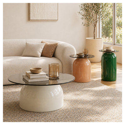 Ensemble de 3 tables basses gigognes avec plateau en verre et base en acier au carbone