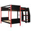 Lit simple mezzanine noir + rouge avec bureau en L, conception peu encombrante et sans sommier