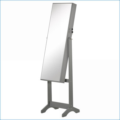 Armoire à bijoux autoportante, verrouillable avec miroir pleine grandeur 3 angles | Gris | Panneau de fibres à densité moyenne