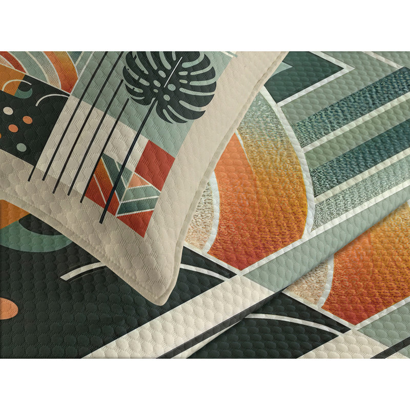 Polyester Geometric Shapes Coverlet, King Coverlet / Bedspread + 2 Standard Shams