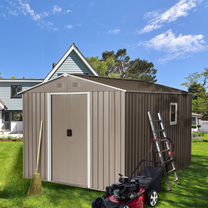8Ft X 10Ft Outdoor Metal Storage Shed With Metal Floor Base,With Window