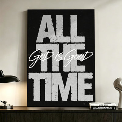 «God Is Good», art mural sur toile grunge, impression sur toile tendue avec châssis 24 po x 36 po, typographie murale en noir et blanc pour le salon, la chambre à coucher et le vestibule