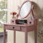 Ensemble de coiffeuse en bois avec table et tabouret, coiffeuse à 3 tiroirs et miroir ovale réglable, ensemble de coiffeuse complet-1722754539