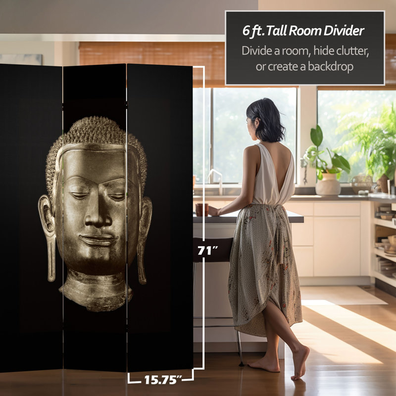 Buddha Art Canvas Folding Room Divider, Black