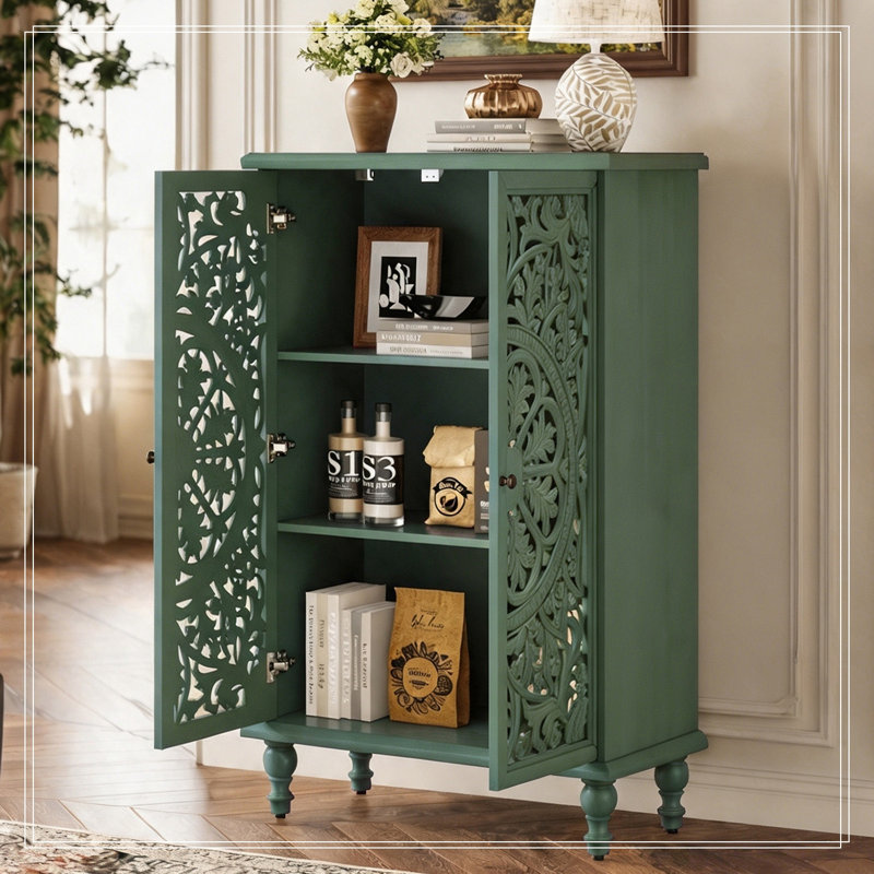 Armoire à portes sculptées creuses, Vert antique