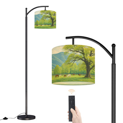 Arc Floor Lamp with Adjustable Lampshade Smoky Mountains Cades Cove Late Spring Standing Lamp 3 Color Temperatures Dimmable Tall Pole Lamp with Foot Switch for Bedroom