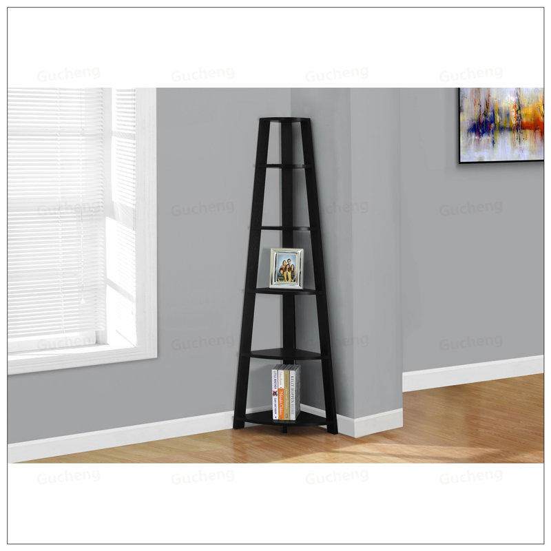 Contemporary Corner 5-Tier Etagere Bookcase, Space-Saving And Stylish For Modern Home Offices And Bedrooms, Black