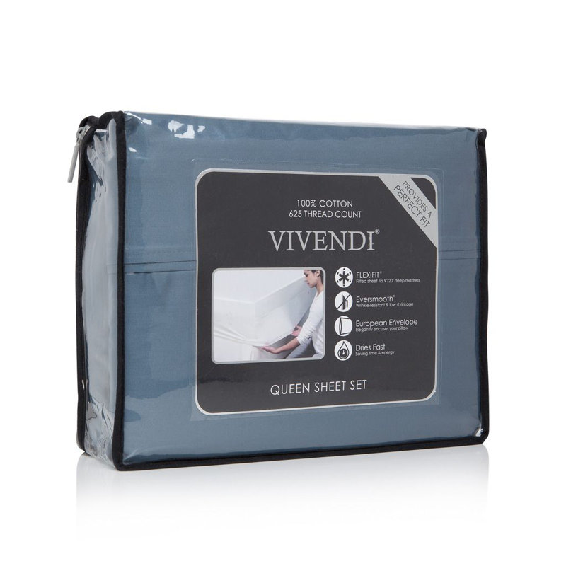 100% Cotton Sheet Set, Queen Sheet Set + 1 Fitted Sheet + 2 Pillowcases, Blue Mirage