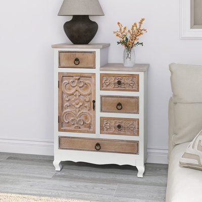 Retro Wooden Cabinet With 5 Drawers And 1 Door