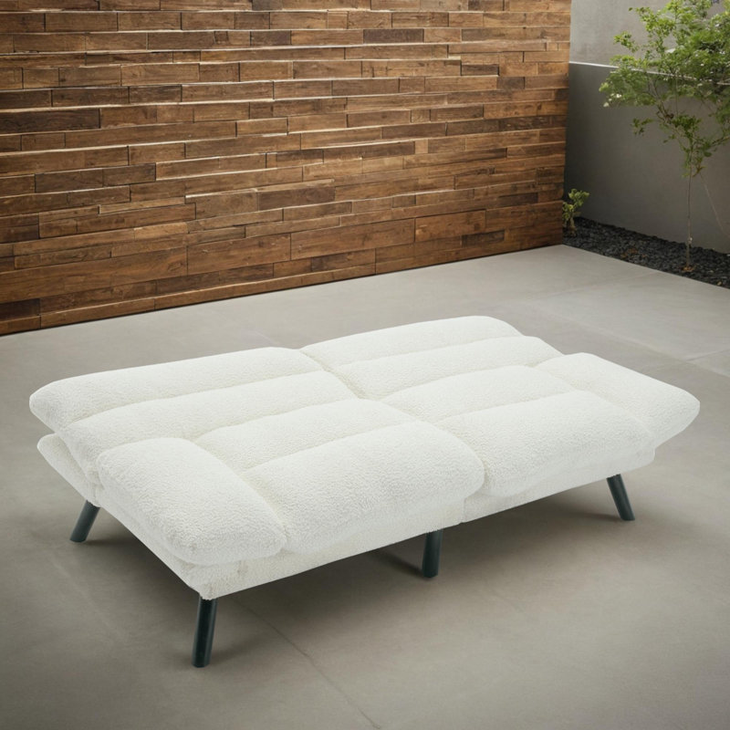 70" Reclining Sleeper Sofa, White Polyester Blend