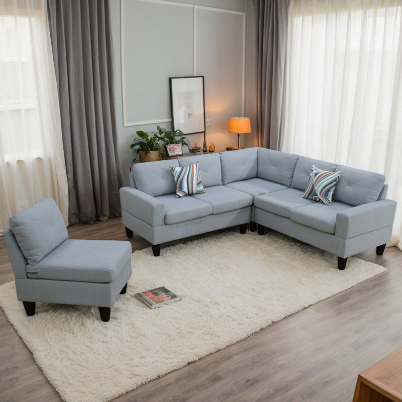Modular Sectional Sofa Convertible L Shaped Sofa Couch 6 Seat Comfy Modular Sofa Couch For Living Room, Gray Fabric