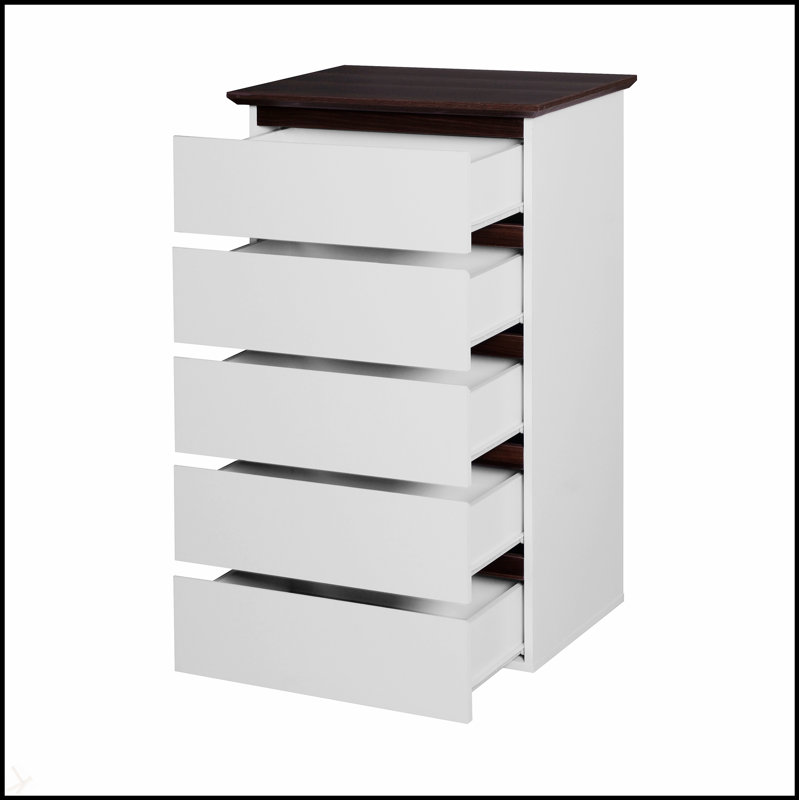 Grande commode blanche moderne à 5 tiroirs Mid-Century pour chambre à coucher, solution compacte et élégante