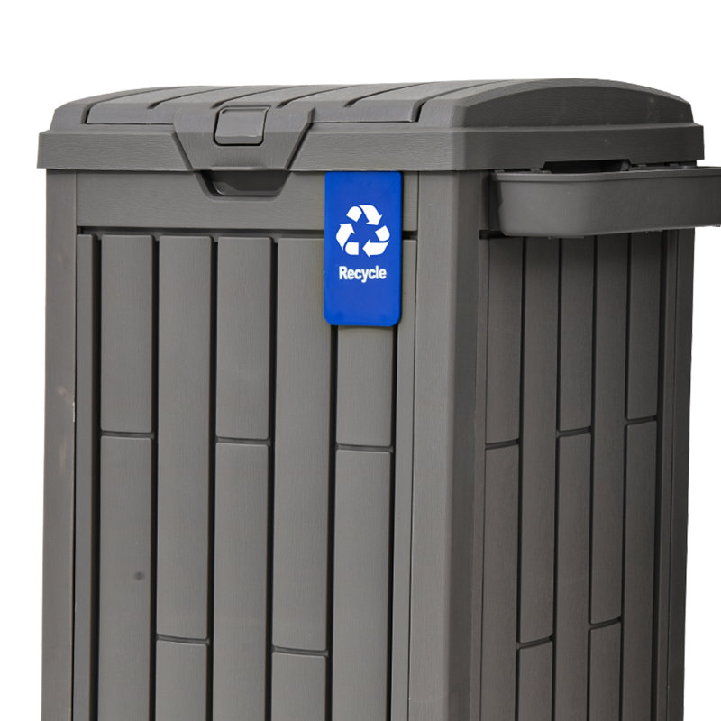 Edrosie Inc 31 Gallon Resin Outdoor Trash Cans with Lids, Black Patio Hideaway Garbage Bins, Brown