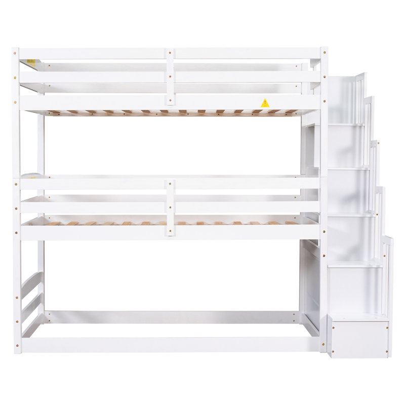 Triple Bunk Bed With Storage Staircase, Separate Design