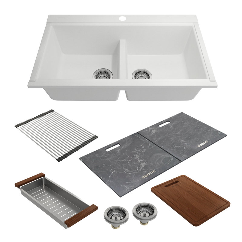 Baveno Lux 33.86 in. L Undermount Double Basin Kitchen Sink