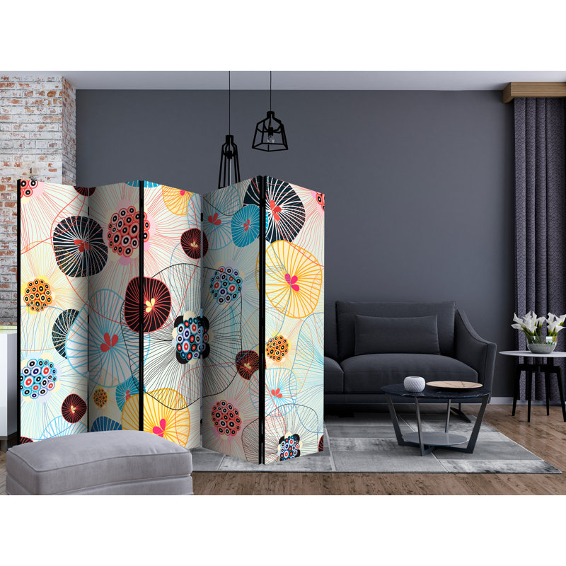 225cm W x 172cm H 5 - Panel Wood Folding Room Divider