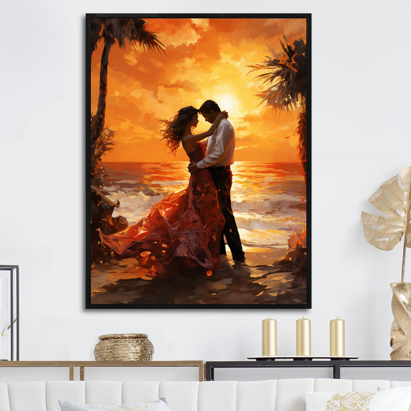 Danse salsa au coucher du soleil III - impression, Cadre flottant noir, H 32 po x l 24 po