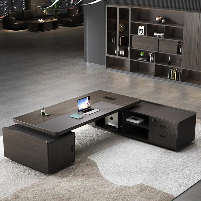 Bureau 78,74 po moderne en L en bois massif brun, H 29,53 po x l 78,74 po x P 62,99 po