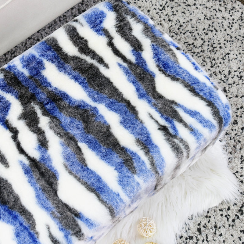 Cular 19'' Wide Tufted Rectangle Standard Ottoman, Blue Faux Fur