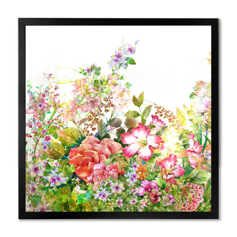 «Vintage Spring Garden Flowers III», reproduction sur toile encadrée, H 36 po x l 36 po x P 1,5 po, Cadre noir