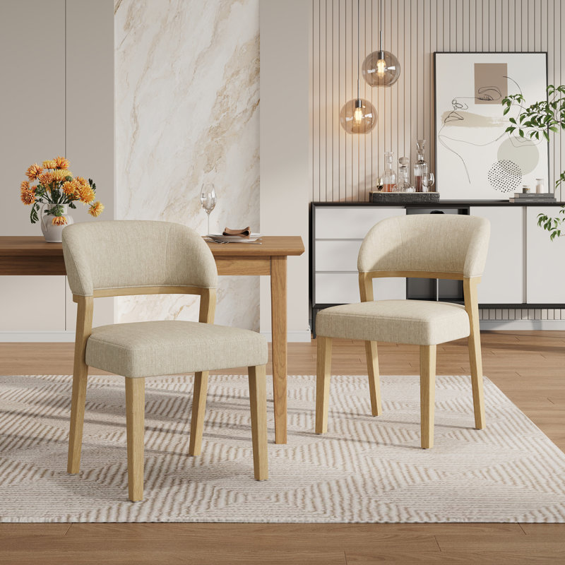 Miloh Upholstered Dining Chairs With Rubberwood Legs & Padded Backrests, Natural