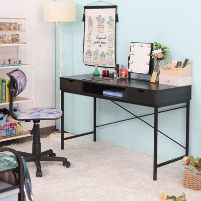 Bureau d'écriture en bois avec tiroirs et structure en métal Hakes