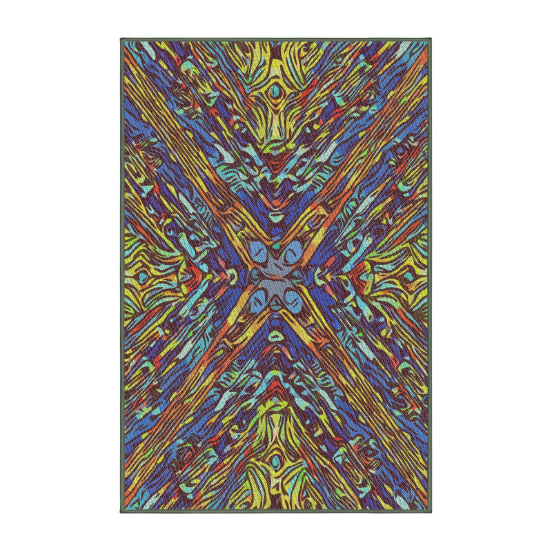 Tapis brun/bleu/jaune tissé à la machine, Rectangle 3 pi x 5 pi