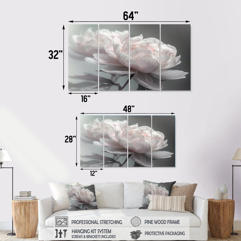 Rozier - Ensemble de décorations murales pivoines, H 32 po x l 64 po
