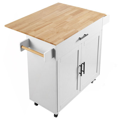 Kitchen Island Cart With Solid Wood Top, 35.4" Width Mobile Carts With Storage Cabinet, Rolling Kitchen Table With Spice Rack, Towel Rack, And Drawer, Portable Islands On Wheels