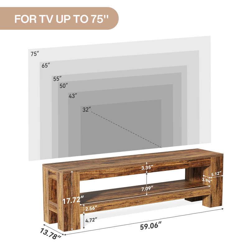59" Tv Stand For 55/60/65/75-inch Tvs,entertainment Center Television Stand For Living Room, Brown