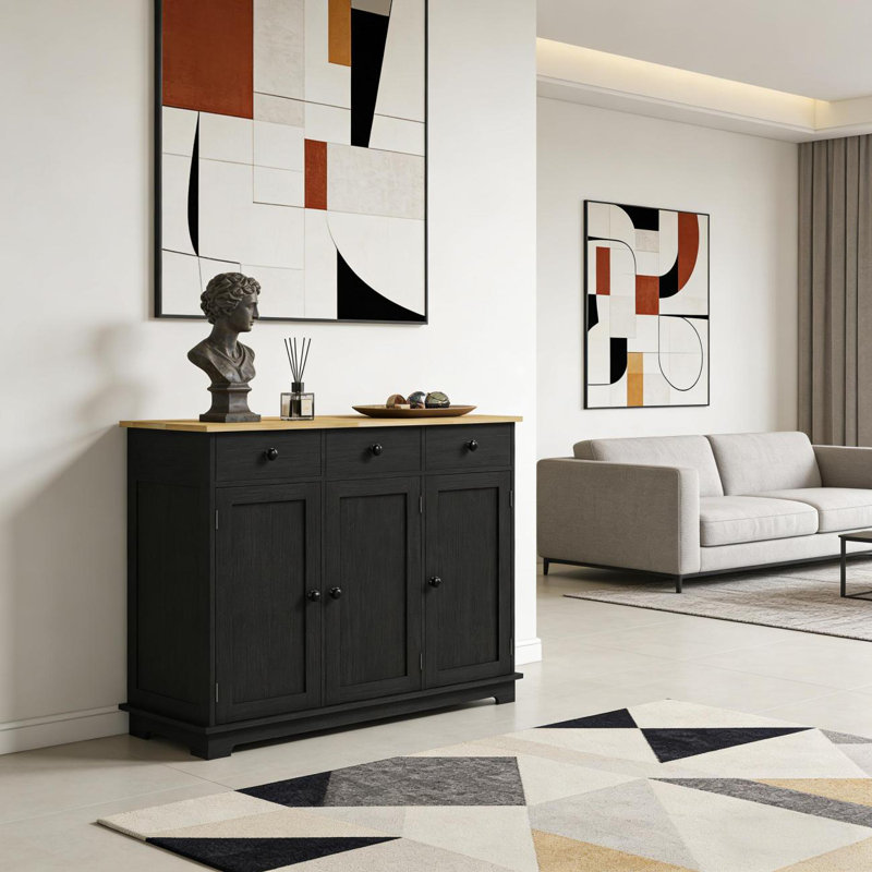 Armoire de rangement moderne, armoire d'appoint de salon, armoire de cuisine, Naturel/noir
