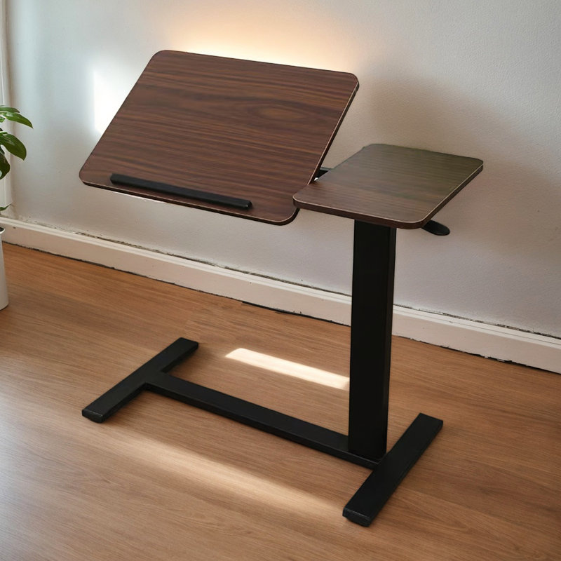 Table de chevet avec roulettes - support pliable pour ordinateur portable et de lecture, hauteur réglable, finition noyer, roues réglables de conception sécuritaire, plateau de basculement relaxant, accessoire polyvalent