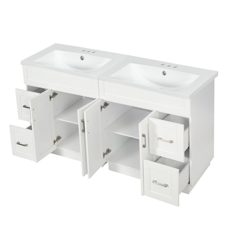 Meuble-lavabo 60 po avec lavabo double, tiroirs à fermeture en douceur et tablettes réglables