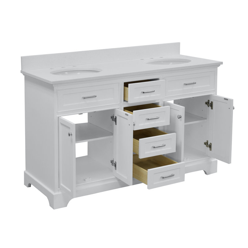 Ensemble de meuble-lavabo double 60 po Ronnie, Blanc, Quartz