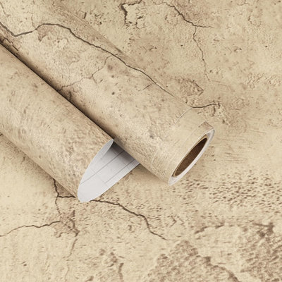 Distressed Concrete Wallpaper – Peel And Stick Tan Concrete Contact Paper, Textured Cracked Cement Limewash Vinyl Wall Paper For Countertops & Bedroom Decor