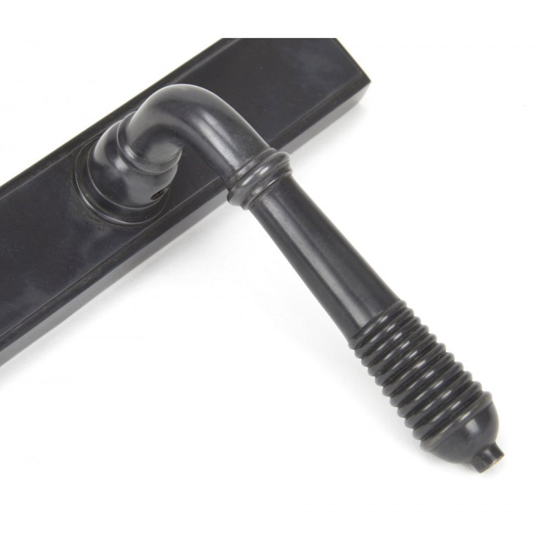 Reeded Slimline Lever Latch Set, Aged Bronze