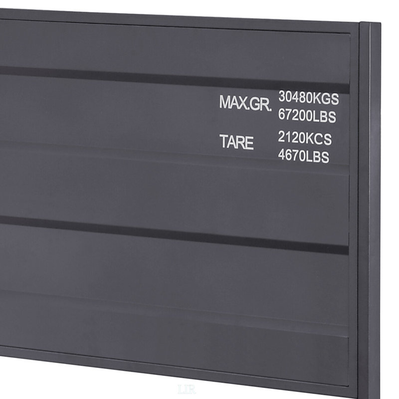 Lit plateforme double Gunmetal avec conception de contenant de fret industriel, aucun sommier requis pour une commodité moderne.
