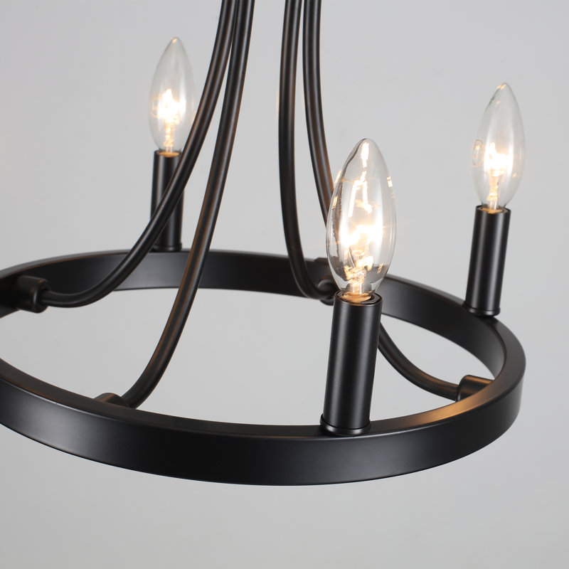 Bhupinder 4 - Light 13" Mini Dimmable Wagon Wheel Chandelier, Matte Black