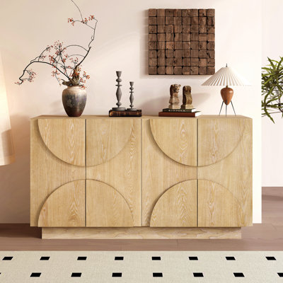 4-Door Large Storage Sideboard, Wood Sideboard Cabinet With Semi-Circular Handles And Adjustable Shelves