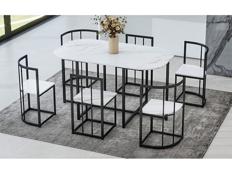 Ensemble de table de salle à manger moderne de 6 pièces avec 6 pièces pour 6 personnes en noir et blanc de qualité supérieure TopMAX (noir SKU: SP000017)