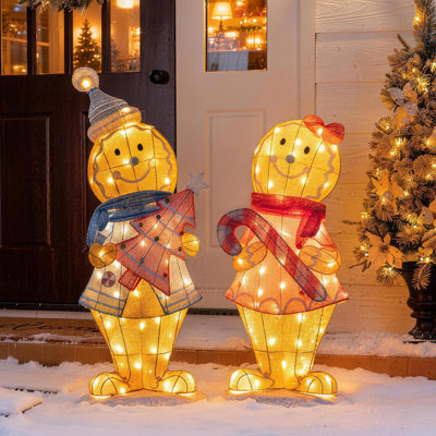 41.25"H Set of 2 Christmas 3D Fabric Gingerbreadman with 120 Warm White LED Lights