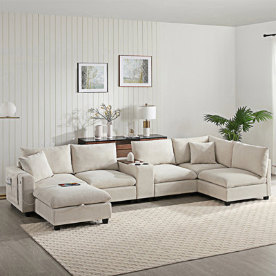 Canapé modulaire modulaire avec repose-pieds et console de rangement mobile