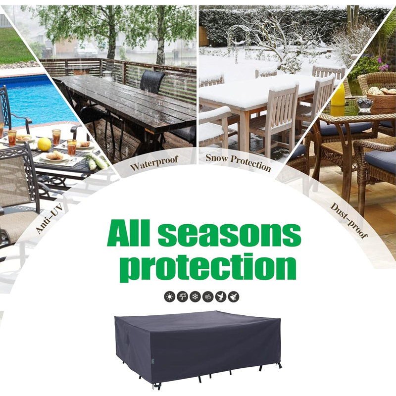 Housse de table d'extérieur pour patio, protection contre la neige imperméable et résistante aux rayons UV pour table de salle à manger rectangulaire