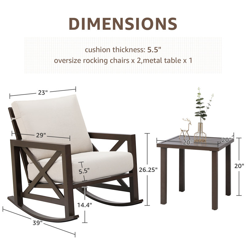 Ensemble de conversation 3 pièces Isfried, Coussin beige / structure brun foncé