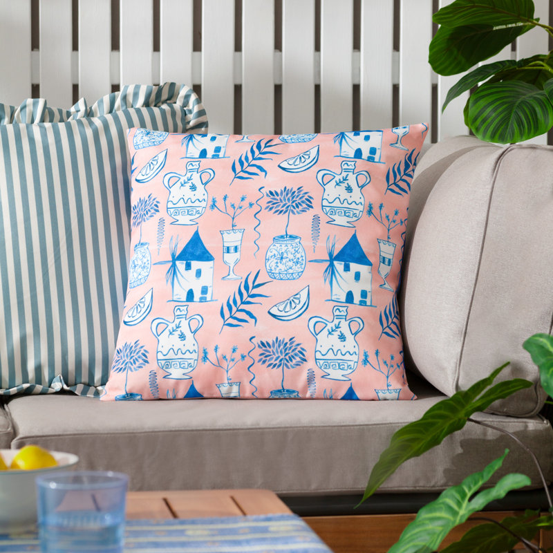 Aegina Indoor / Outdoor Abstract Pink Square Throw, Pillow Cover Only - No Insert