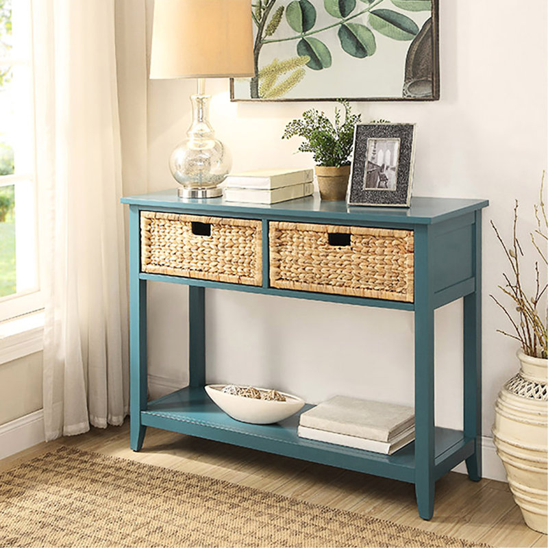 Console Teal avec tiroir et tablette inférieure - pour les espaces de vie