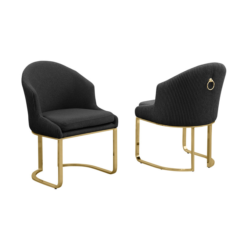 Chaises d'appoint plissées avec fourrure de peluche et anneau, Noir, Or